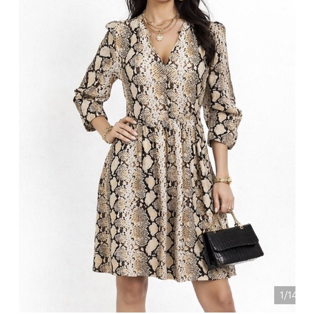 Maeve by Anthropologie Juno Snakeskin Print Dress V-Neck High Low Tunic Size S
